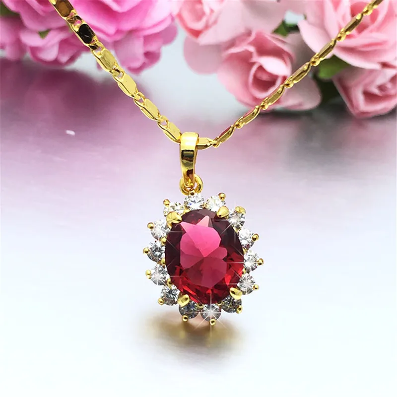 Korea 24K Gold Plating Necklace Red Zircon Crystal Jade Pendant Necklace Ladies Engagement Jewelry Gift image 4
