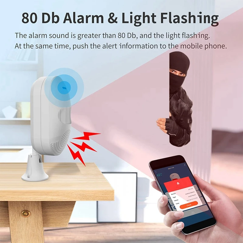 Alarma de detección de movimiento PIR, Detector infrarrojo Wifi independiente, Sensor infrarrojo inalámbrico, Control por aplicación para el hogar