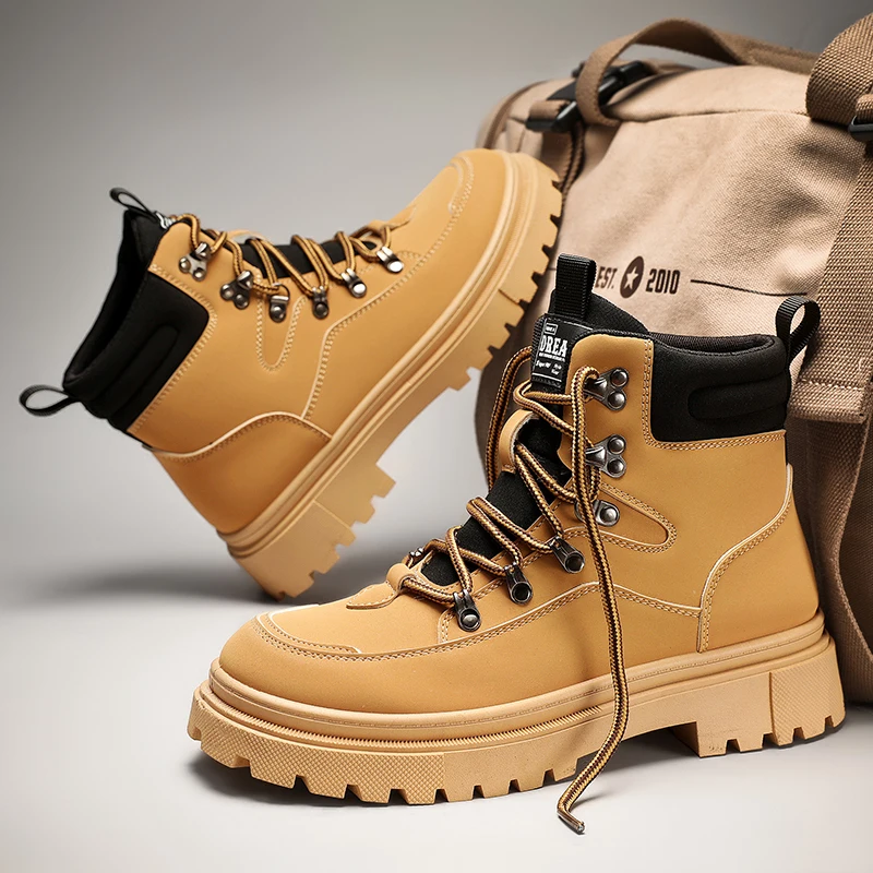 Hot Selling Cheap Boots for Men Comfortable Platform Motorcycle Boots Men Non-slip Work Boots Man High-top Shoes botas de hombre