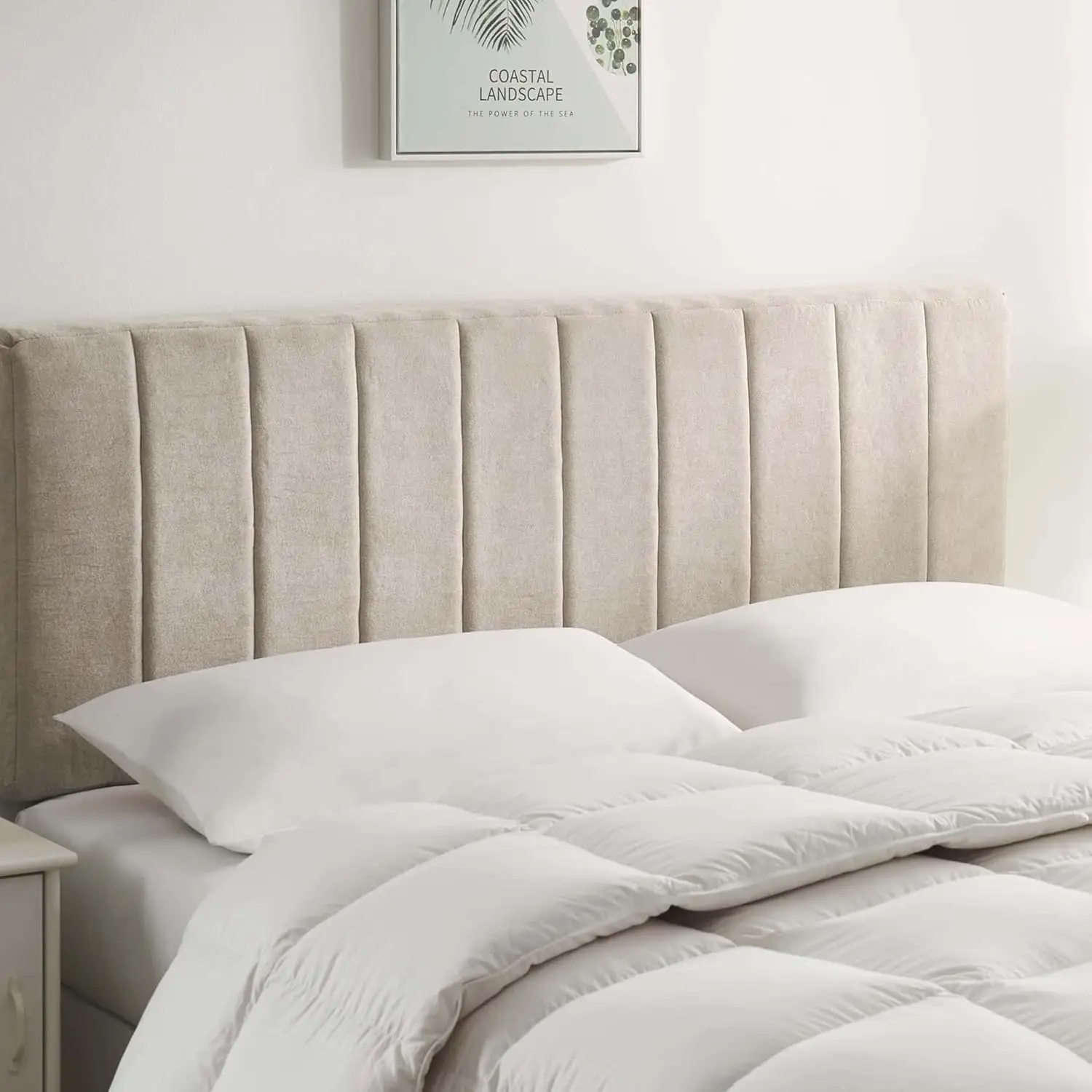 Upholstered Twin Headboard with Easy Assembly, Channel Stitch Design, Wall Mounted and Soundproof Panels in Beige