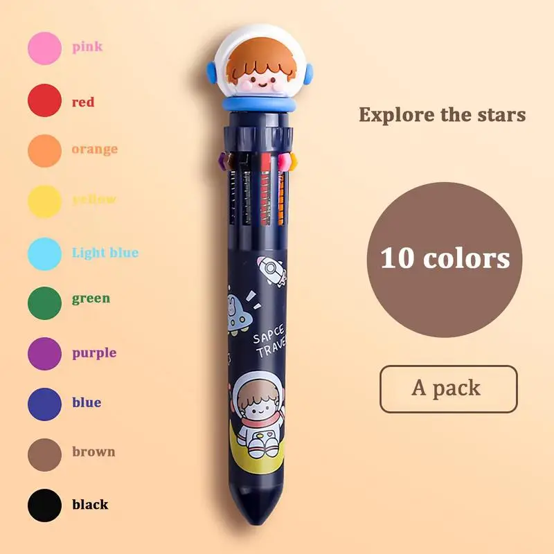 10 cores caneta esferográfica cores sortidas ponto fino 10 em 1 canetas dos desenhos animados 0.5mm retrátil animal canetas esferográficas material escolar