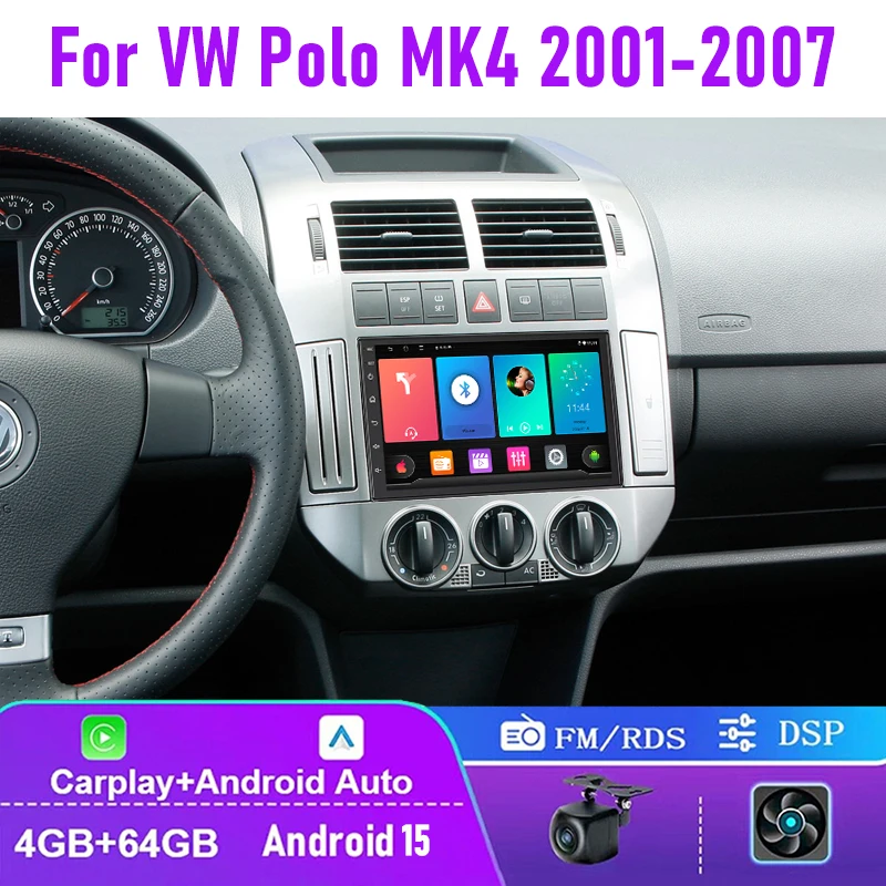 

7" 4+64GB For VW Polo MK4 2001-2007 Car Radio Wireless Carplay Android Auto Steering Wheel Control Google Map Head Unit