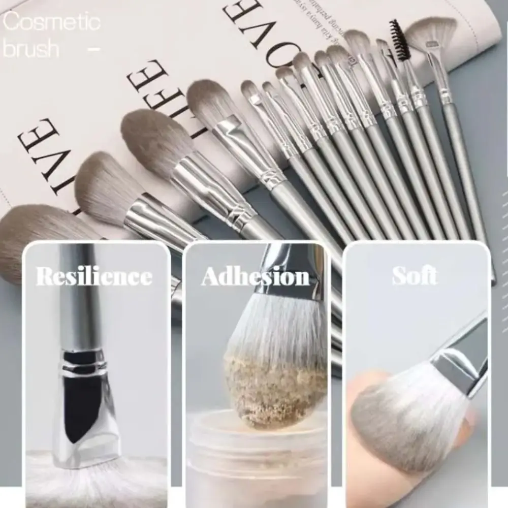 14 unids/set de brochas de maquillaje resaltador, brocha para colorete gris, brocha para dibujar cejas, brocha para mezclar esponjosa, herramienta de belleza para mujeres