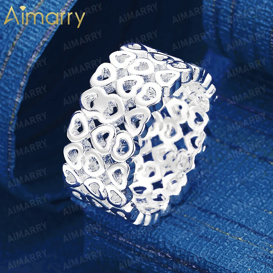 925 Sterling Silver 7-10# Multi-layer Hollow Heart Wide Ring for Women's Parties Banquets Weddings High-quality Fashion Jewelry