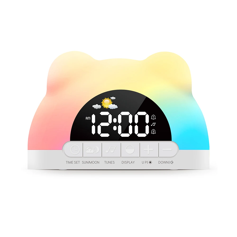 Digitaluhr Wake Up Light Sonnenaufgang Wecker Buntes Nachtlicht Niedliche Bärenform Ideal für Schlafzimmerdekoration Weihnachten Niditon – Detail 1