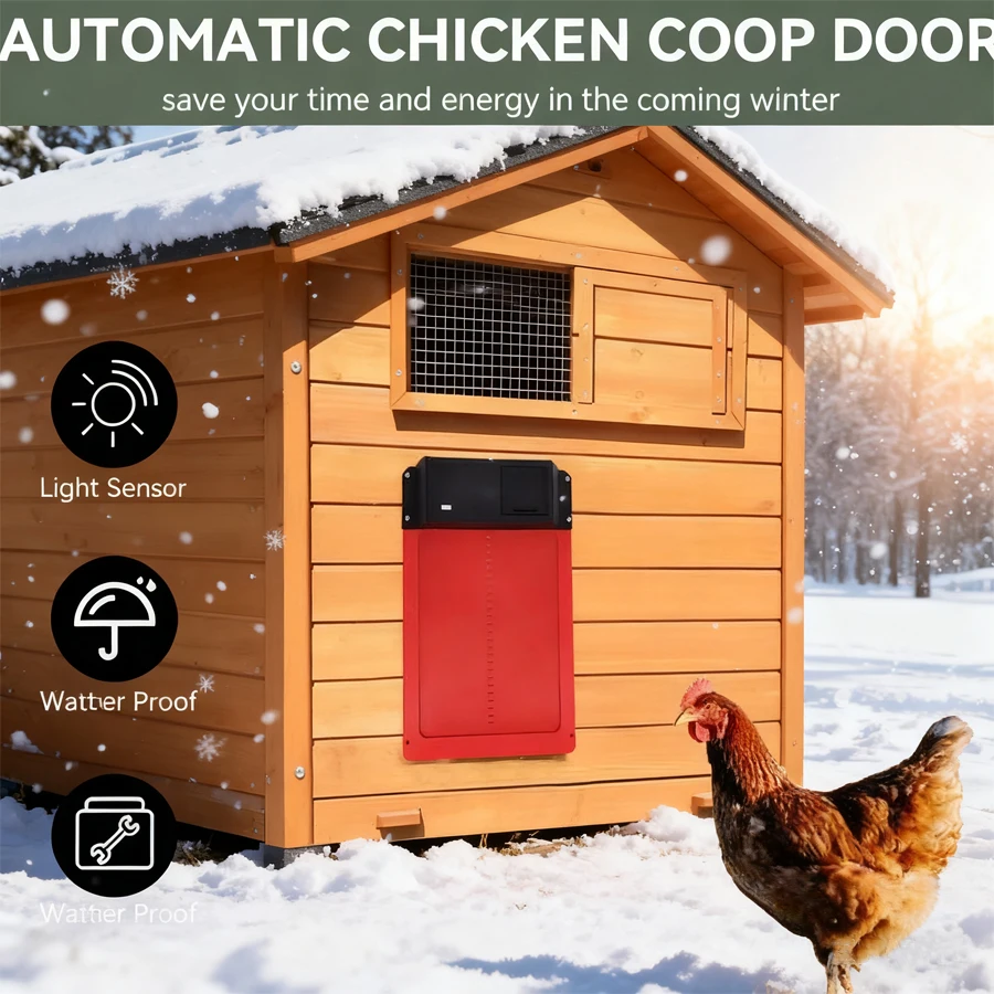 Abridor automático de puerta para gallinero, funciona con pilas, control de sensor de luz, perfecto para accesorios de granja avícola en el patio trasero