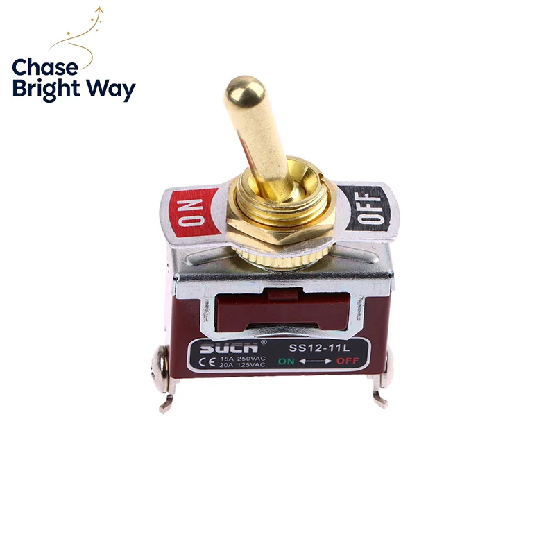 Golden Color Brass Knurl Toggle 12~ 250V 1GANG 2Way 2-Pin DIY Home Bar Hotel Car Machine Electric Wall Light Switch