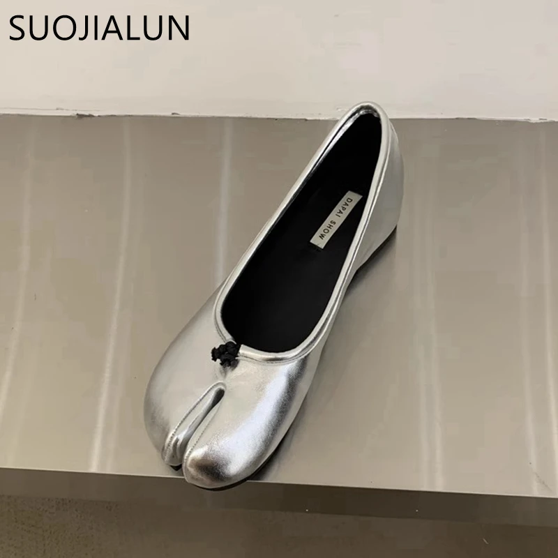 SUOJIALUN-zapatos planos con punta dividida para mujer, mocasines informales de piel de microfibra, cómodos, Otoño, 2024