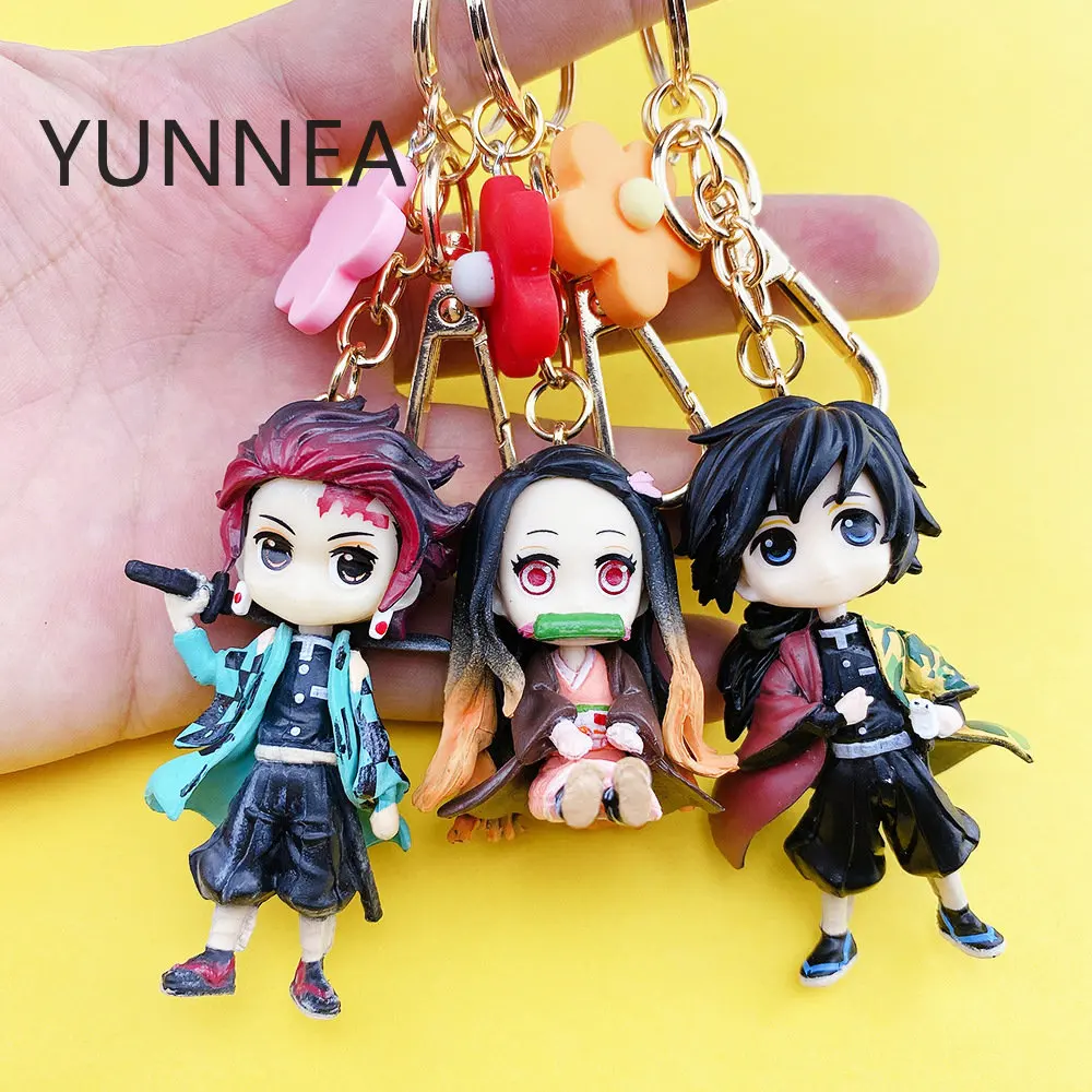 

Anime Demon Slayer Keychain Kimetsu No Yaiba Kamado Tanjirou Doll Model Figure Floret Pendant Keyring Cosplay Cute Funny Cartoon