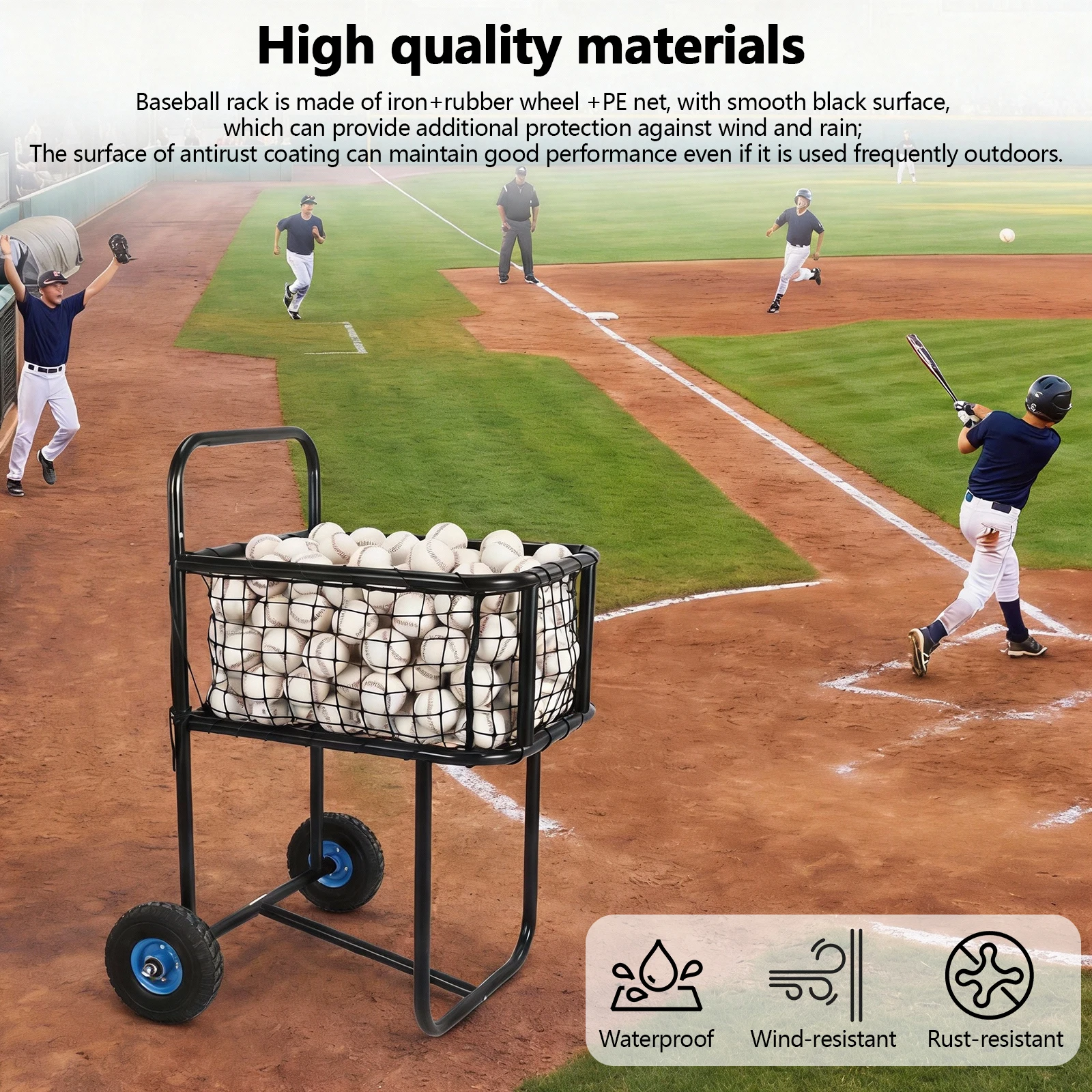 

Tennis Ball Basket Cart with Wheels Tennis Ball Carry Cart Holds Hundreds of Balls for Basketball Football Volleyball Rugby