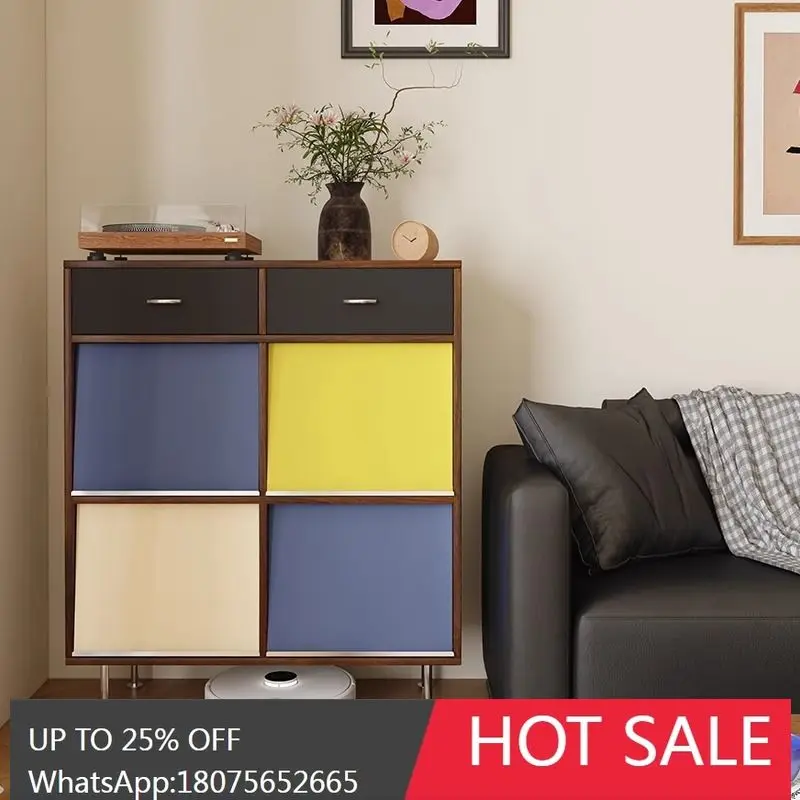 MJY Vintage Style Sideboard Storage Cabinet Color Block Flip Door Cabinet