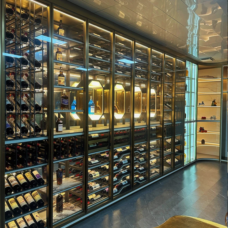 High End Built-in Glass Door SS304 Stainless Steel Wine Cabinet High Quality Wine Rack Cabinet