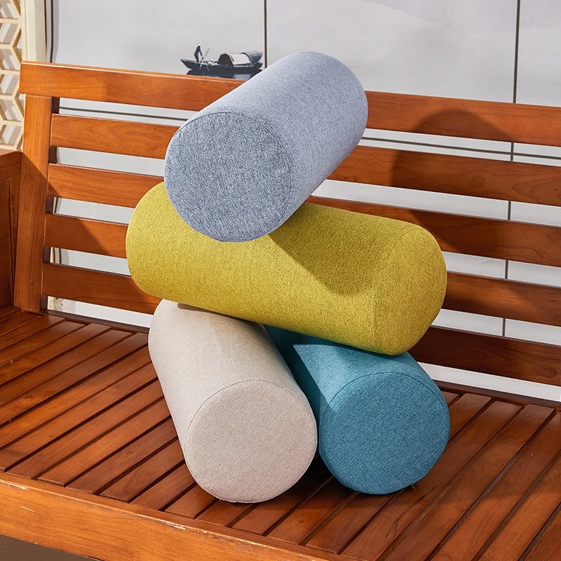 Cylinder Neck Pillows Cotton Linen Cylindrical Pillows Micro Mini Back Cushion Roll Pillow Head for Car Sofa Pillow Bed Decor
