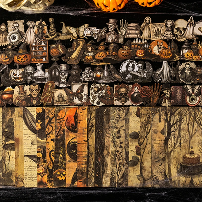 120pcs Spooky Encounters Series Large Portion Hardcard Material Pack Sticker Handbook Collage DIY Scrapbooking Album Photo Frame