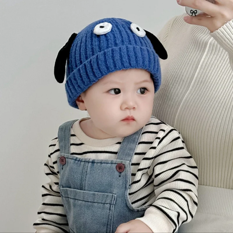 Chapéu infantil fofo para cachorrinho, proteção auricular tricotada, gorro para bebê, pulôver quente ao ar livre, chapéu de menino, outono e inverno