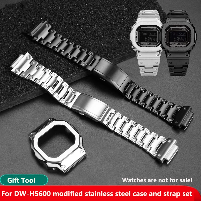 

Комплект корпуса из нержавеющей стали DW-H5600 для Casio DW-H5600, металлический корпус, безель, серебристый, золотой, черный, ремешок для часов, браслет, аксессуары для мужчин