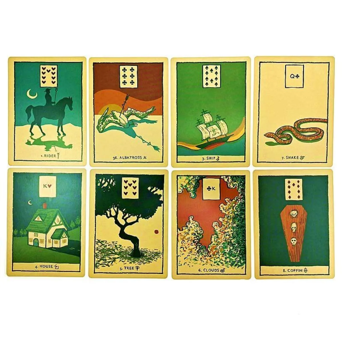 Cartas de oráculo Lenormand, Glyphs verdes, versión en inglés, 40 hojas