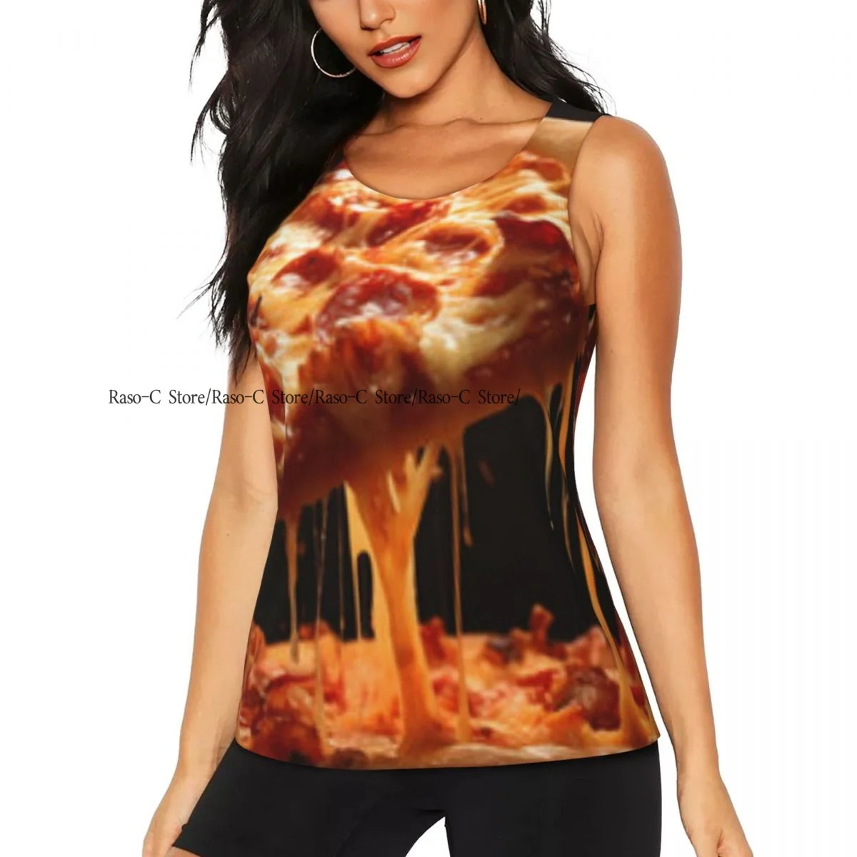 

Женские майки для тренировок, быстросохнущие спортивные рубашки без рукавов, ломтик пиццы с летающими ингредиентами, топы для йоги в тренажерном зале