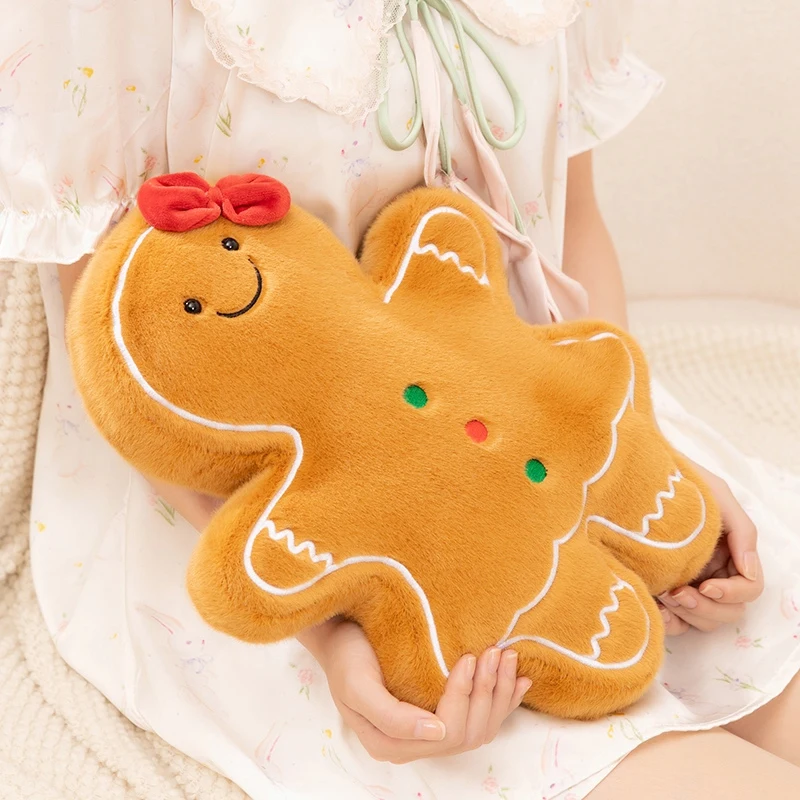 

Hot sales 35cm Christmas Gingerbread Collection Decoration Xmas Plush Pillow Cottage Bell Soft Toys Adorable Pillow Cushion Gift