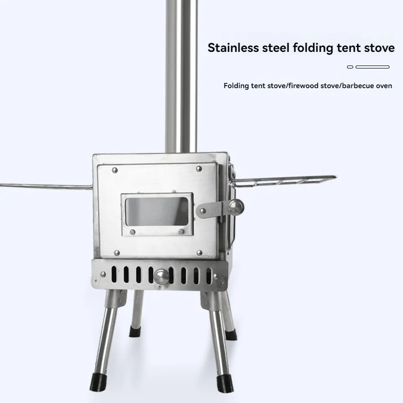 Stainless Steel Portable Folding Three-dimensional Double-sided Glass Window Pattern Portable Tent Wood Burning Stoves