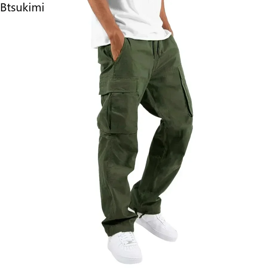 New 2026 Cargo Pants Trousers for Men Full Length Solid Color Loose Multi-pocket Drawstring Pockets Pants Male Cargo Pants 5XL