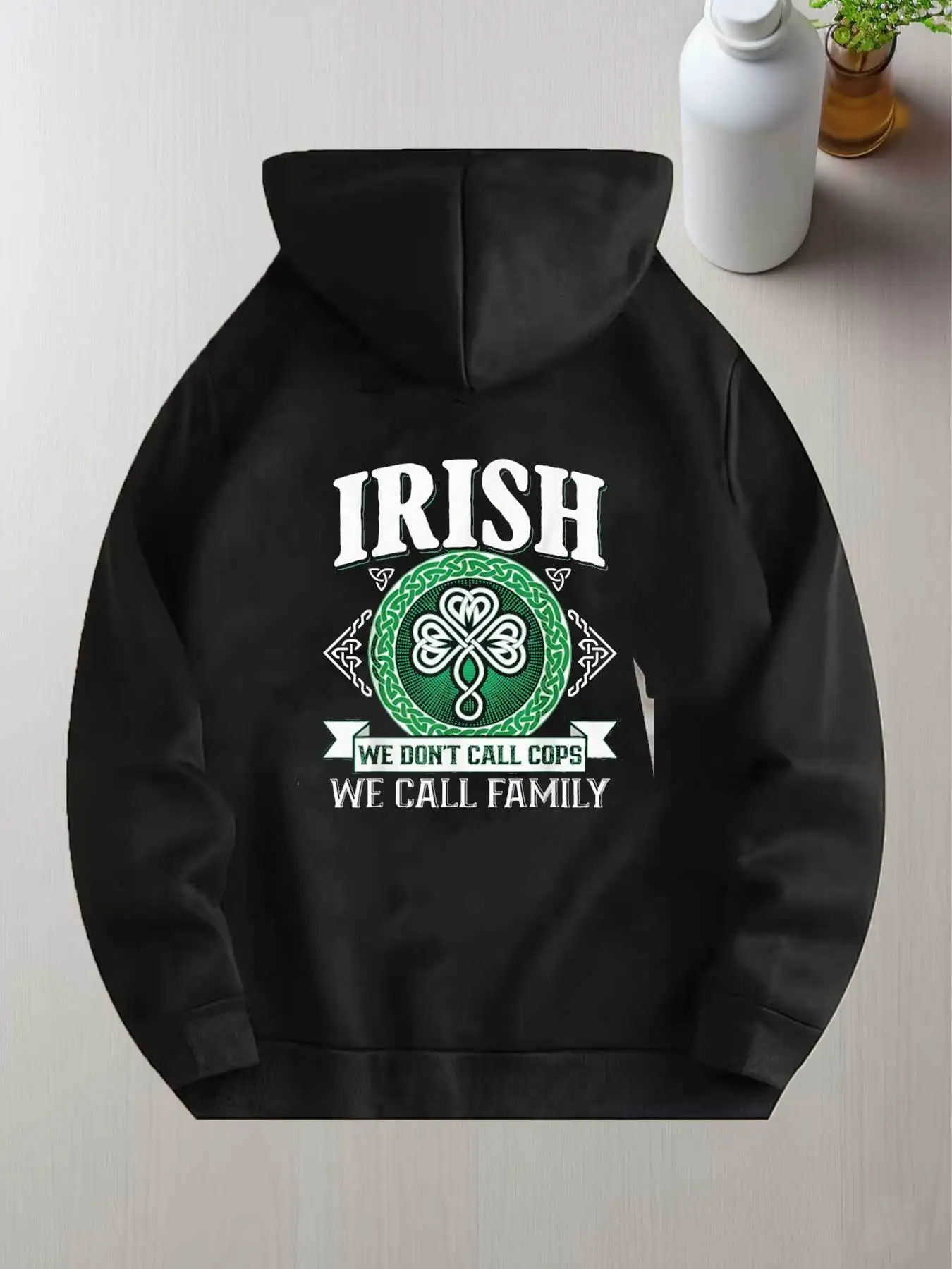 Designer Hoodie for Men, Irish Green, Celtic Knot Design, White Lettering, Black Must-Have Gift, Unisex, Soft, Breathable, Lightweight - Crew Neck, Regular Fit, Machine Washable, Comfortable, Casual Wear, Sizes S to XXXL