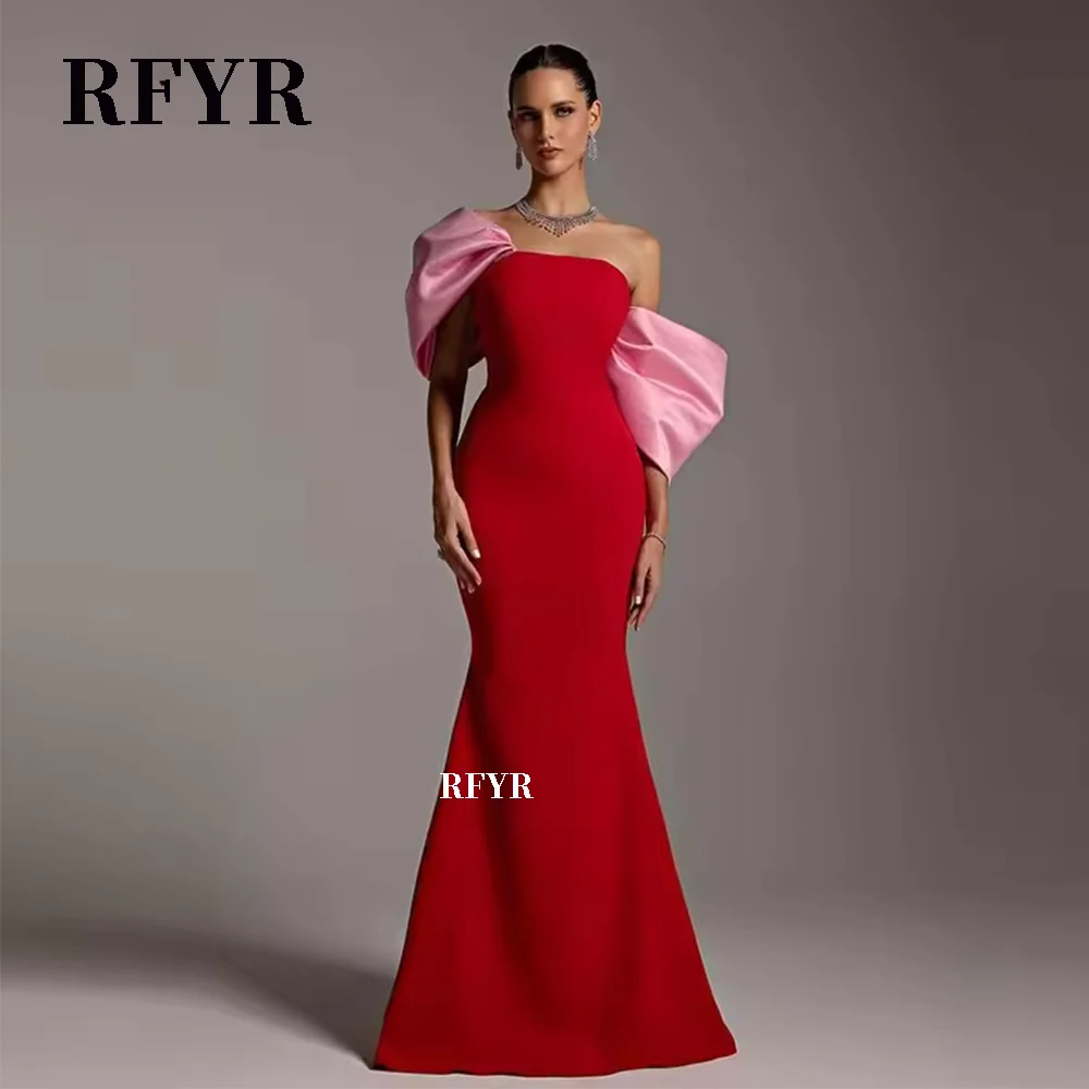 

RFYR Formal Prom Dresses Off Shoulder Crepe Evening Dresses Bow Back Straight Party Dresses for Women Customized vestidos fiesta