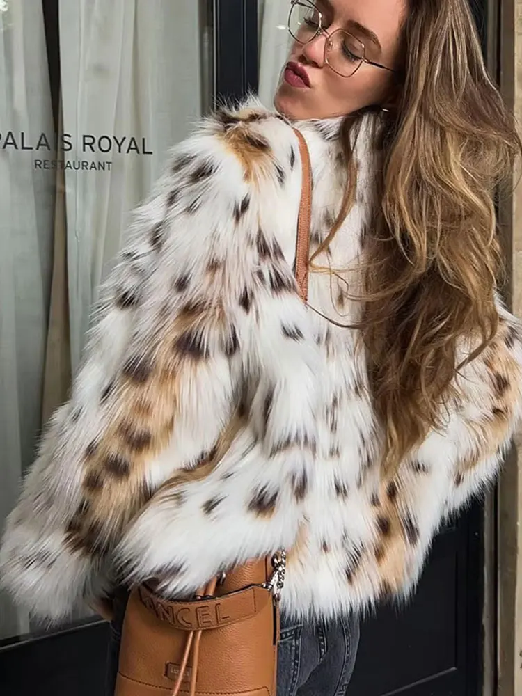 HH-abrigo elegante de piel sintética para mujer, chaqueta holgada de felpa de manga larga con cuello alto, prendas de vestir gruesas y cálidas para mujer 2025