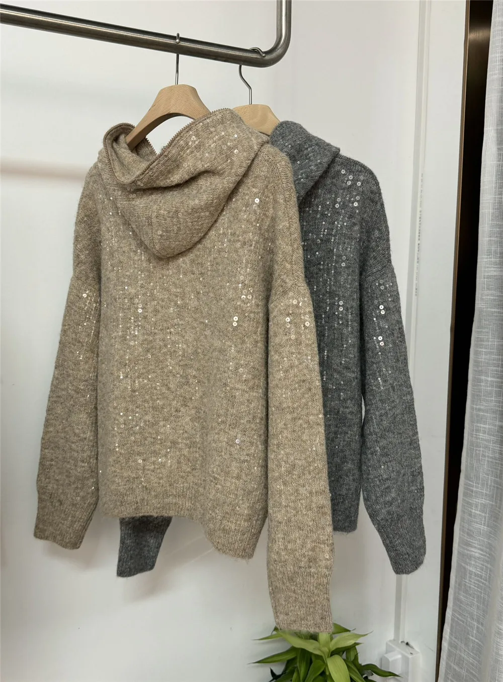 Autumn Winter B*C Women\'s Turtleneck Sequin Cardigan Knitted Jacket Coat High Quality