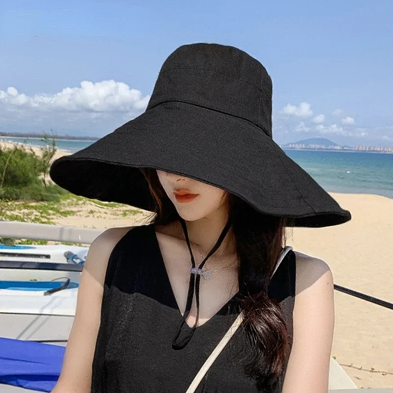 Japan Korea 15cm  Wide  Brim Sun Hat Women's Spring Summer Foldable Travel Bucket  Hat Casual Cotton  Fisherman Hat Panama