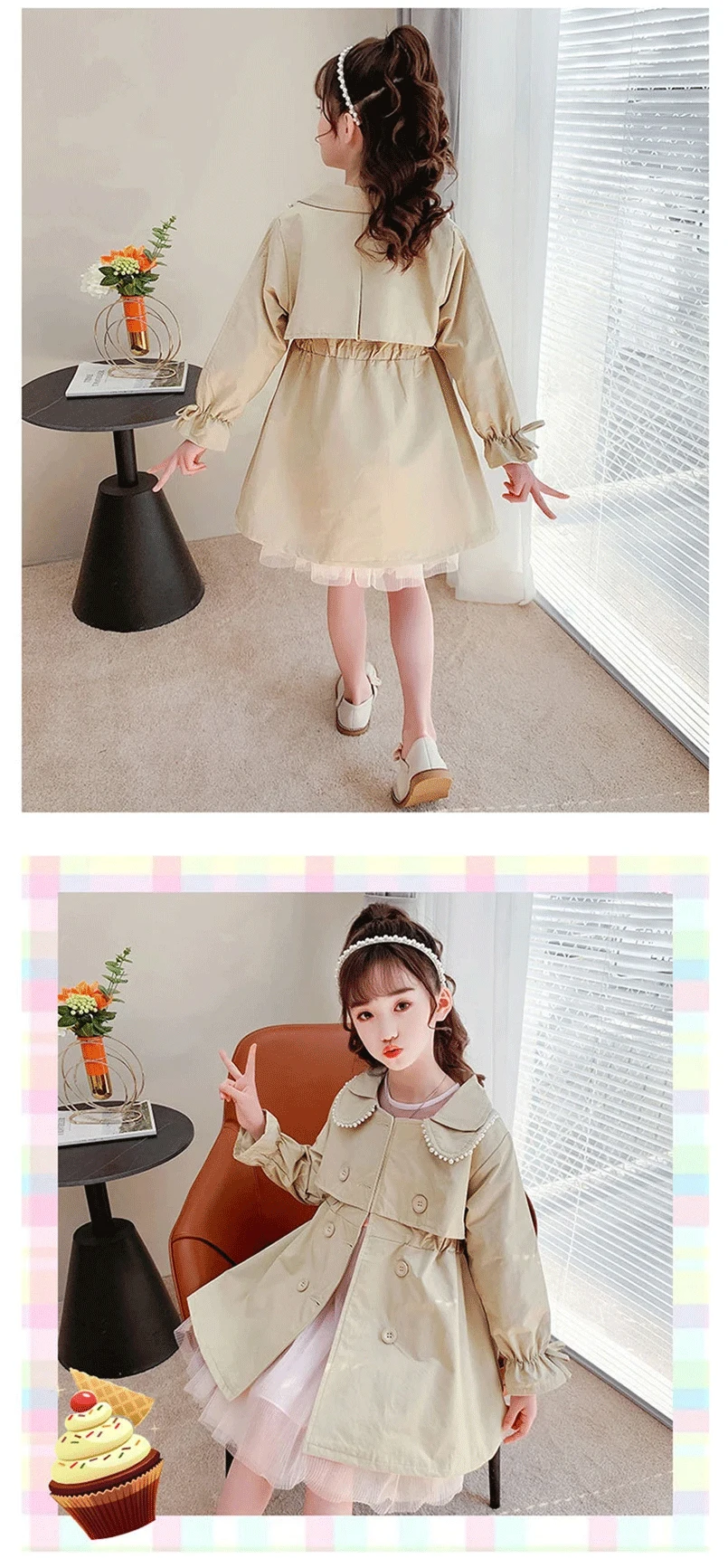 2024 frühling Herbst Neue Ankunft Mode Koreanischen Stil Mädchen Graben Mantel kinder Oberbekleidung Lange Windschutz Jacke Für Mädchen 4-12Y – Detail 10