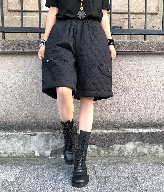 New High Waist Wide Leg Pants 2023 Autumn Winter Cotton Padded Warm Shorts Women Femme Casual Ladies Shorts Black Boots Pants