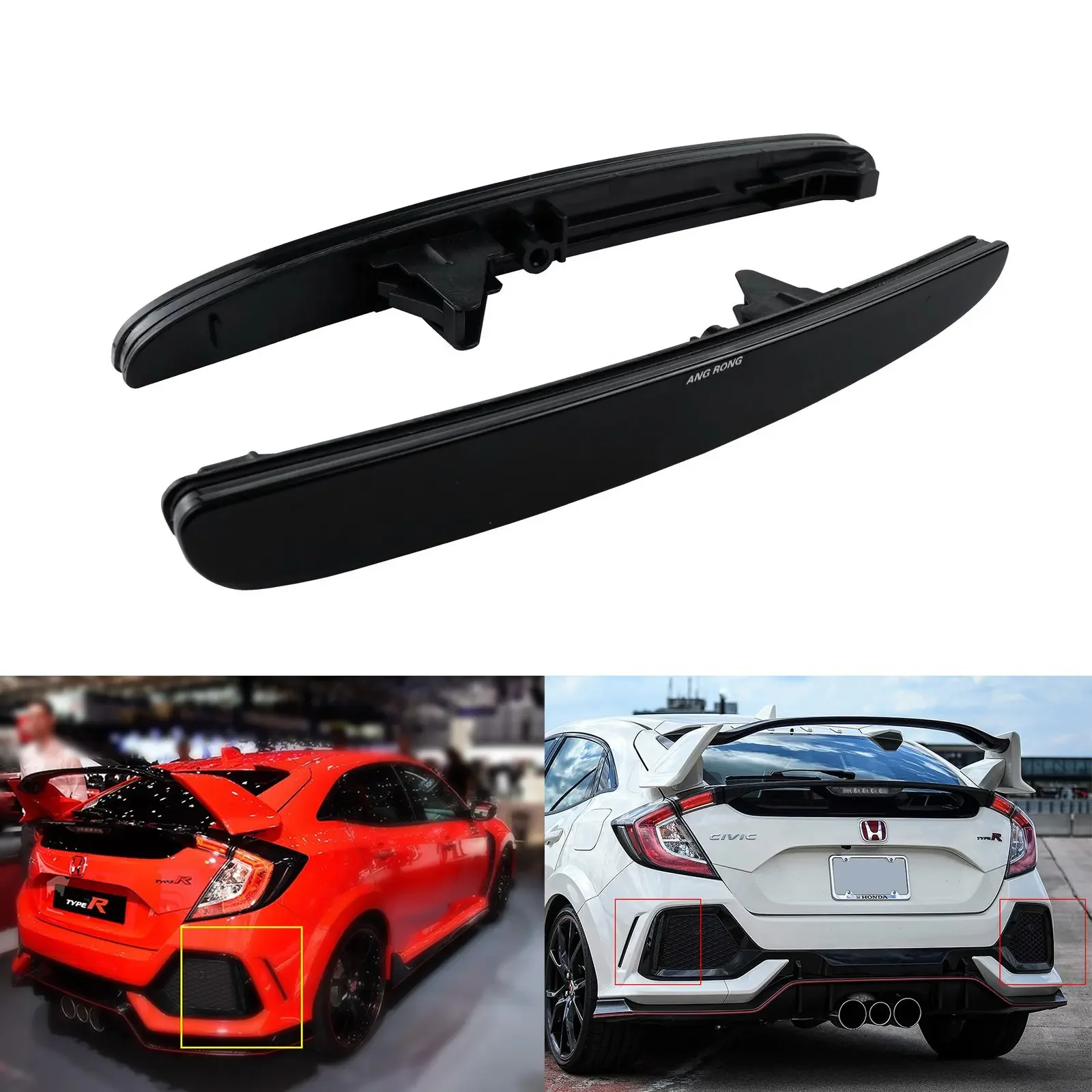 

2x Rear Bumper Reflector Black Smoked Lens Fit For Honda Civic X MK X Type R 2016-up