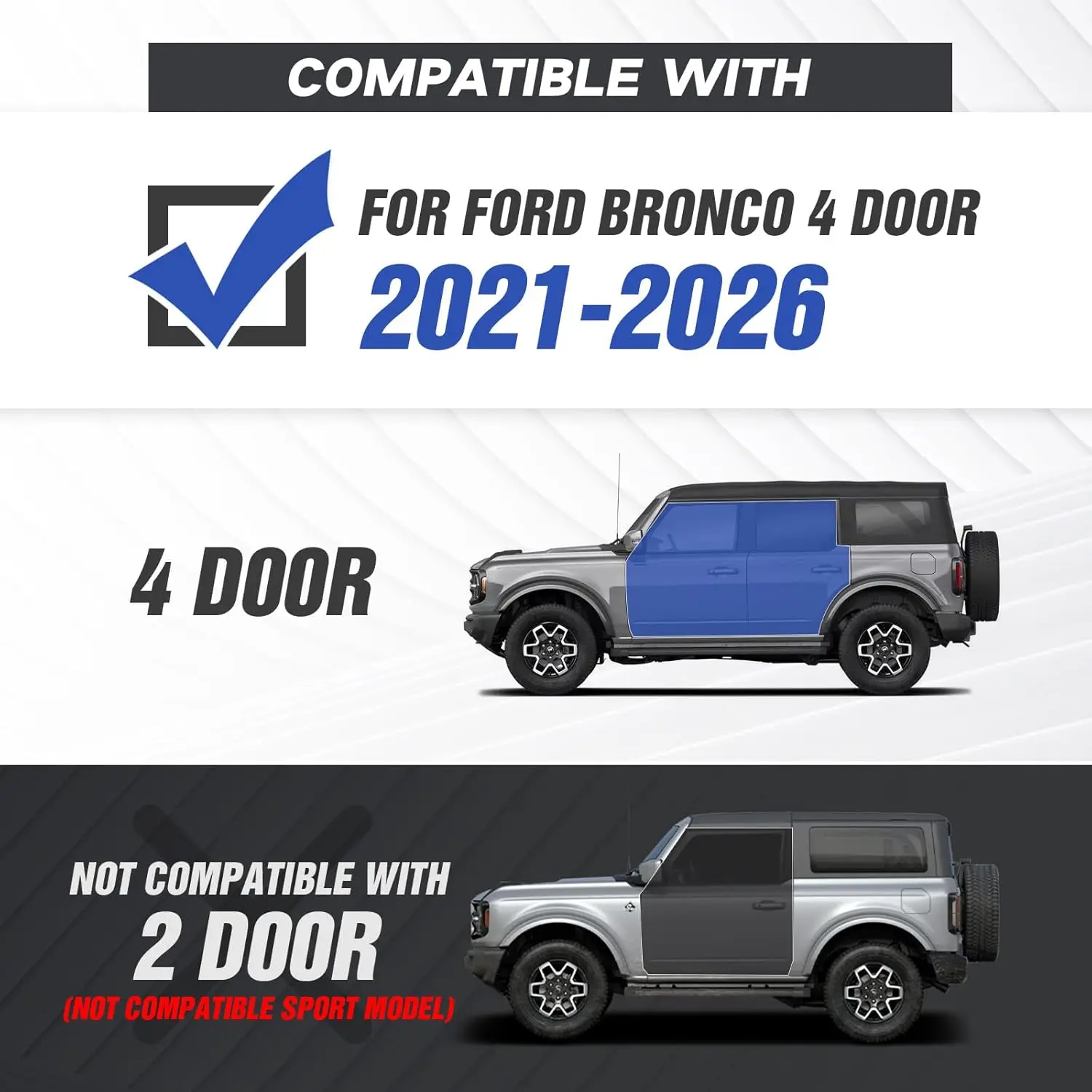 Side Steps for 2021 - 2026 Ford Bronco 4 Doors (Non - Sport), Two Stairs Design, Nerf Bars