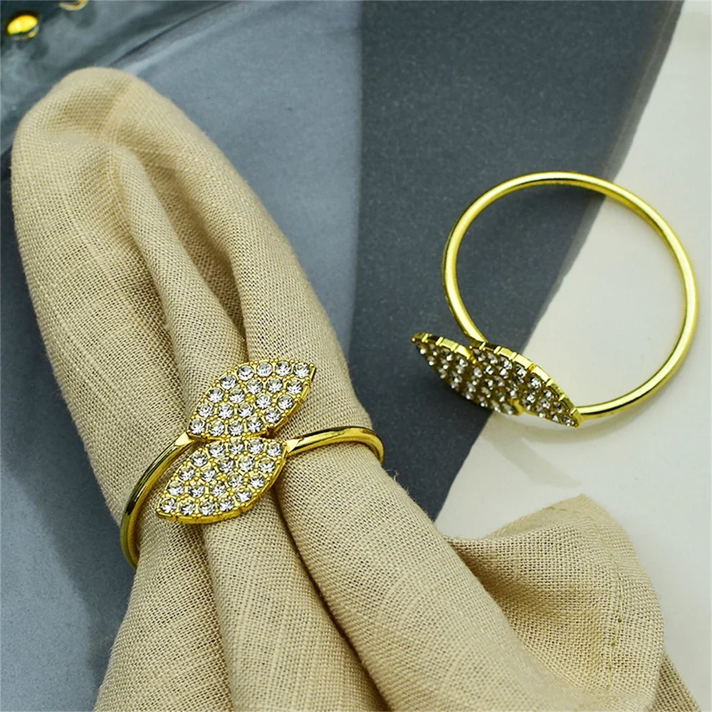 1pc Wedding Napkin Ring Gold Sliver Napkin Holder Table Decoration Party Rhinestone Wedding Towel Rings Leaves Hotel Buckles