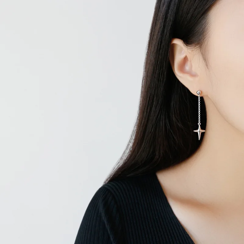Original S925 sterling silver cross long and short earrings for women luxury banquet fashion jewelry gift