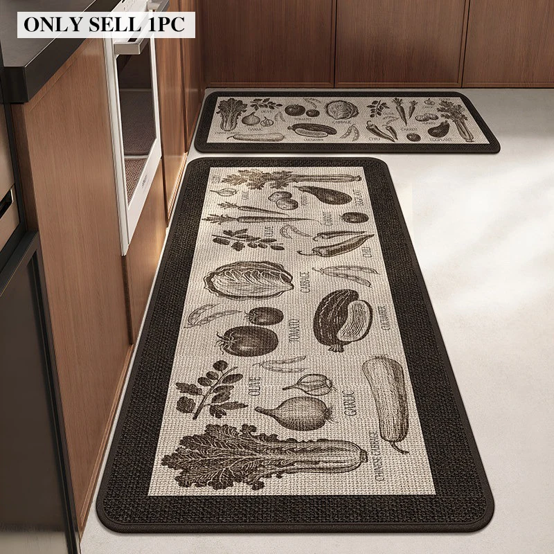 Kitchen Rug Stain-resistant Wear-resistant Dirt-resistant Floor Mat Brown Linen Long Carpet Minimalist Style Home Decor Rugs 양탄자