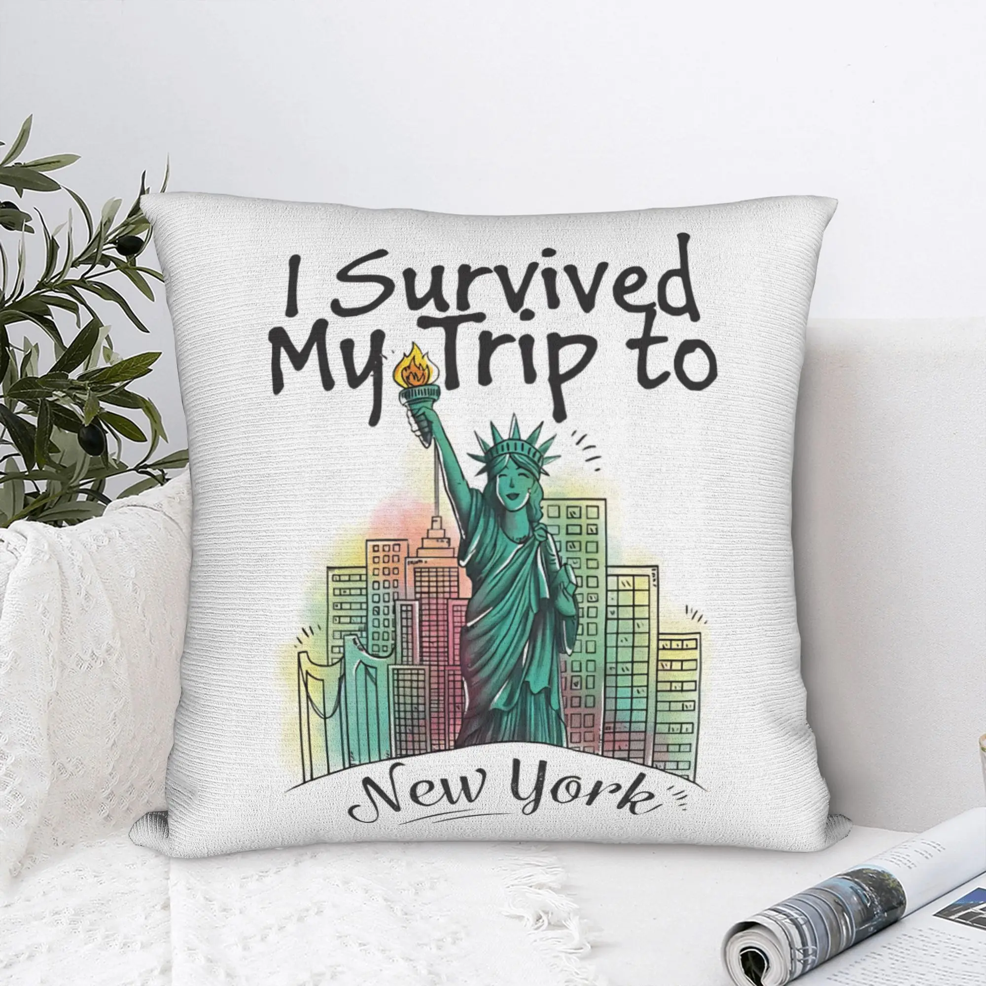 I Survived My Trip To NYC   Pillowcase Polyester Cushion Cover Decor Travel  Throw Pillow Case Cover Home Square 45*45cm