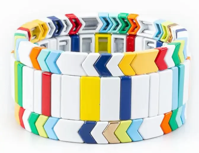 National Wind Set Bracelete Pink Rainbow Bracelet Women Enamel Tile Bracelet Colorful Boho Summer Beach Fashion Jewelry Gift
