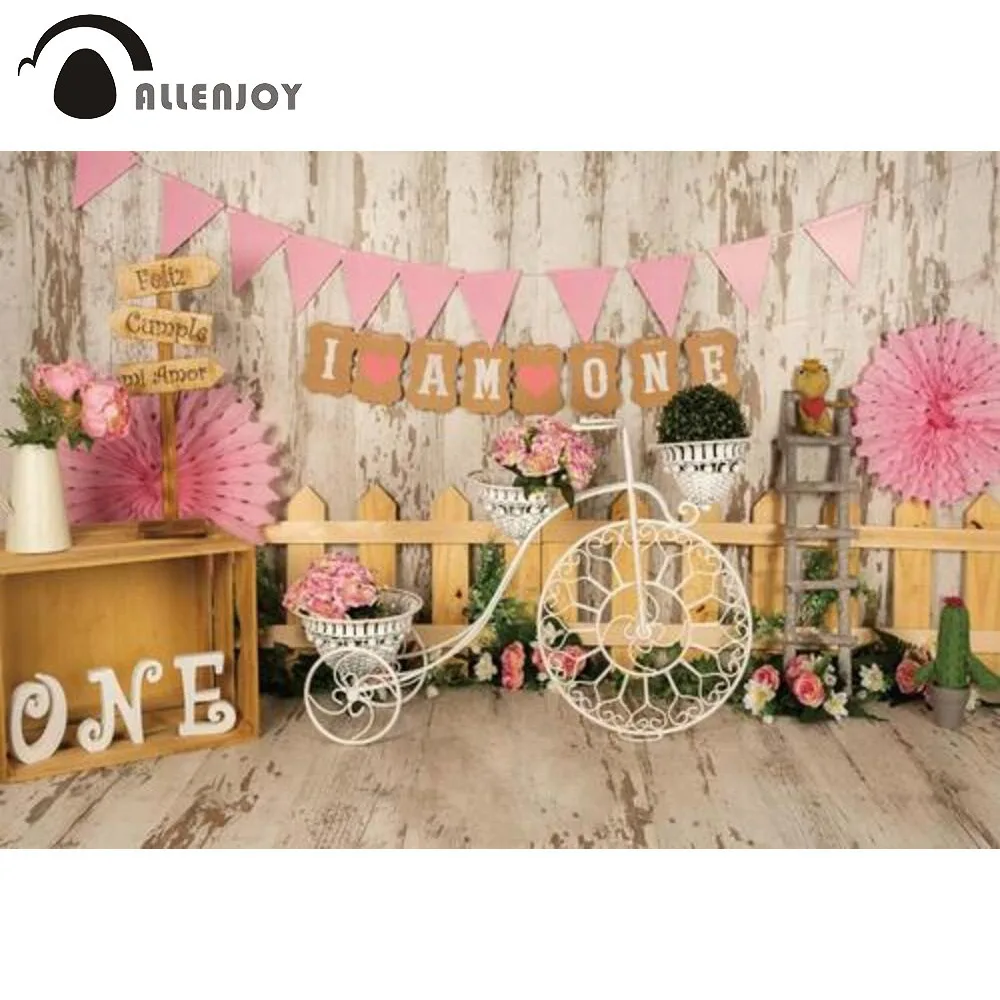 Allenjoy Ulang Tahun Pertama Foto Latar Belakang Pink Girl Princess Satu Tahun Baby Shower Kue Smash Pesta Latar Belakang Potret Photocall