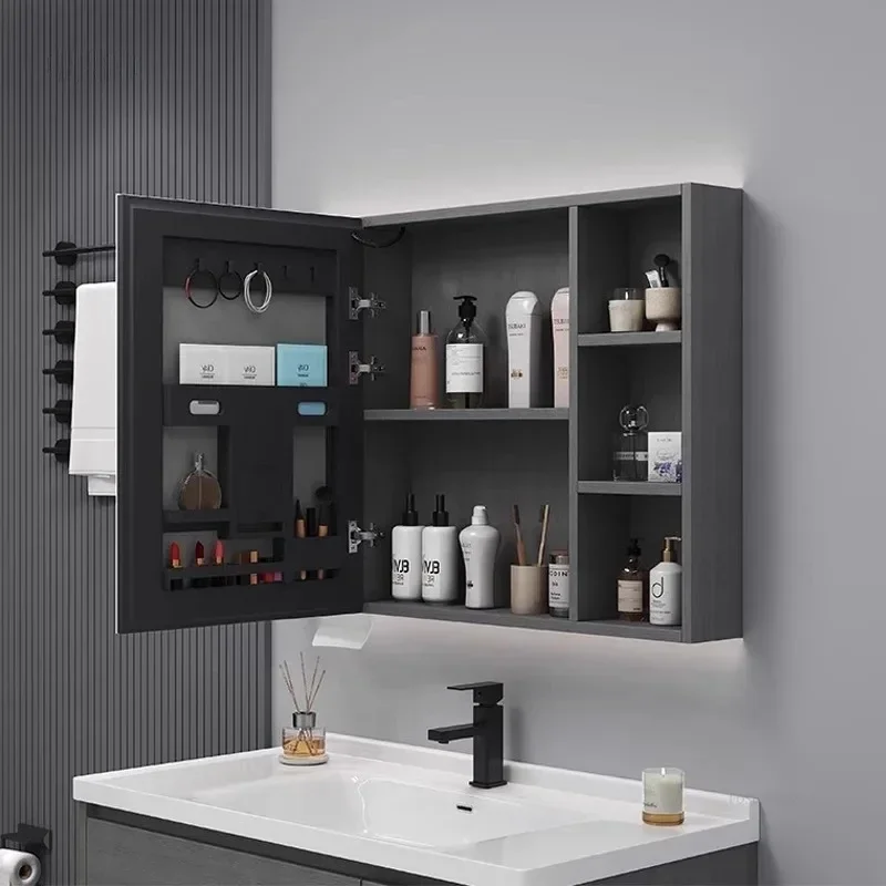 Modern Smart Bathroom Mirror Cabinet Space Aluminum Storage Rack High-definition Mirror Bathroom Wall-mounted Cabinets