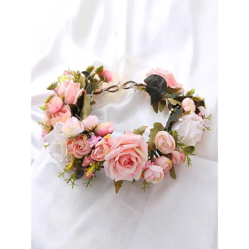 

Flower Wreath Headwear Adult Simulation Pollen Color Rose Peony Children's Bride Crown Hair Accessory Garland