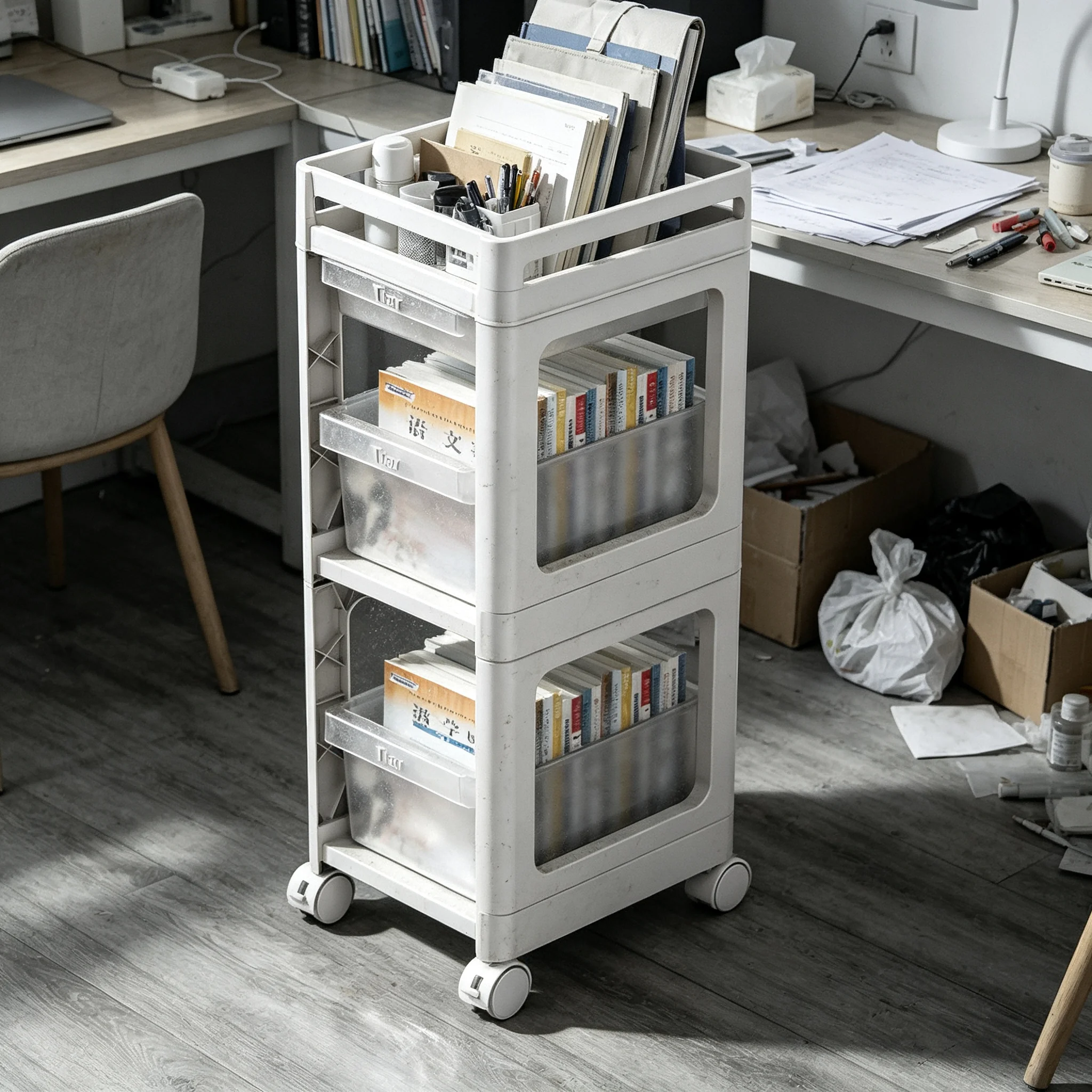 AOLIVIYA Multi Layer Floor Trolley Shelf Kitchen Storage Rack Schoolbag Book Desk Stand Cart Bin