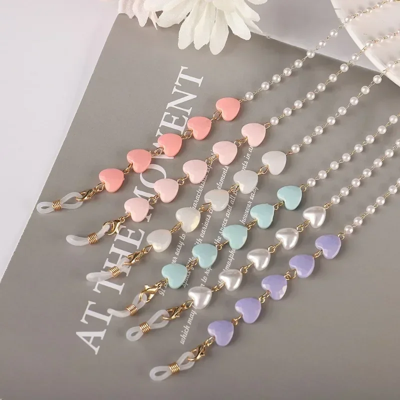 Personality All Color Heart Glasses Chain All Pearl Heart Glasses Chain Lose Chain