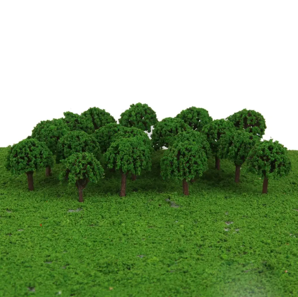 MagiDeal 50Pcs Plastic 3cm Scenery Landscape Train Model Trees Light Green for Street House Park Garden Layout Classroom Decor