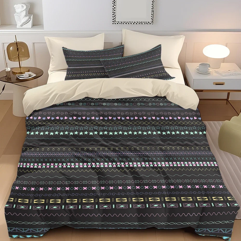 

3pcs Cute Pattern on Black Background Printed Quilt Set- Includes 1 Quilt Cover and 2 Pillow Cover (without Filler)