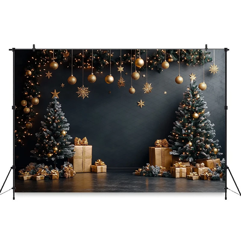 Christmas Tree Big Background For Photography Gold Ball Baby Shooting Props Home Gift Room Decoration Backdrop Studio Photobooth