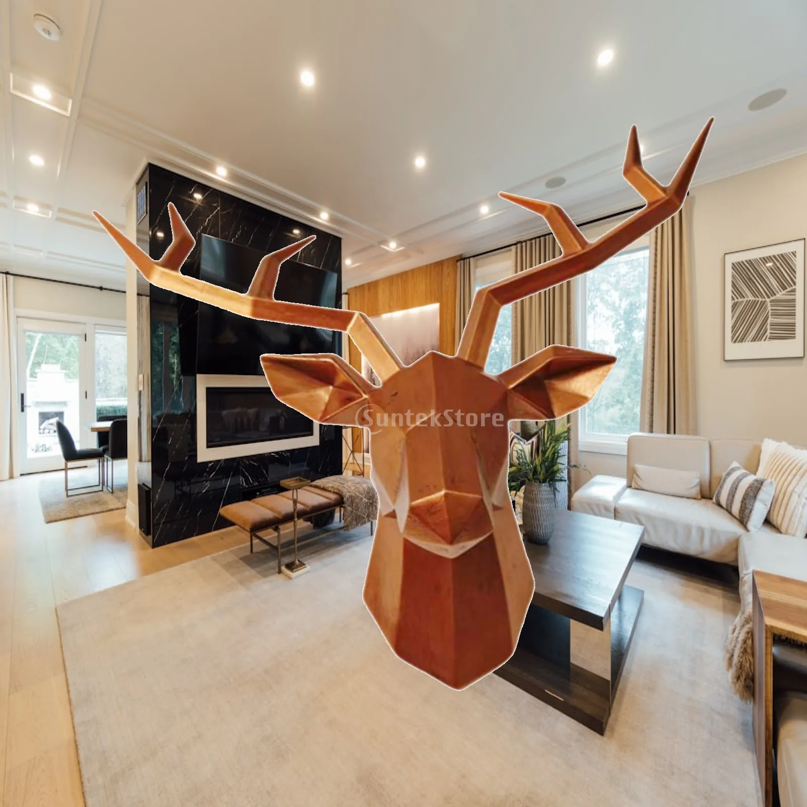 Animal Head Figure Wall Mounted Resin Sculpture Ornament for Interior House Decoration Office Bedroom