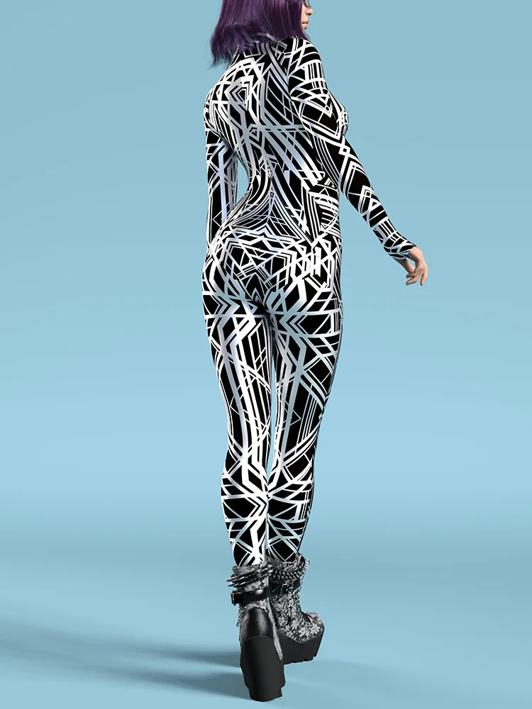 Damen Sexy Bodysuit Halloween Kunst Unregelmäßig Bedruckter Jumpsuit Festival Party Performance Zentai Anzug Rave Outfits Neu 2026 – Detail 8