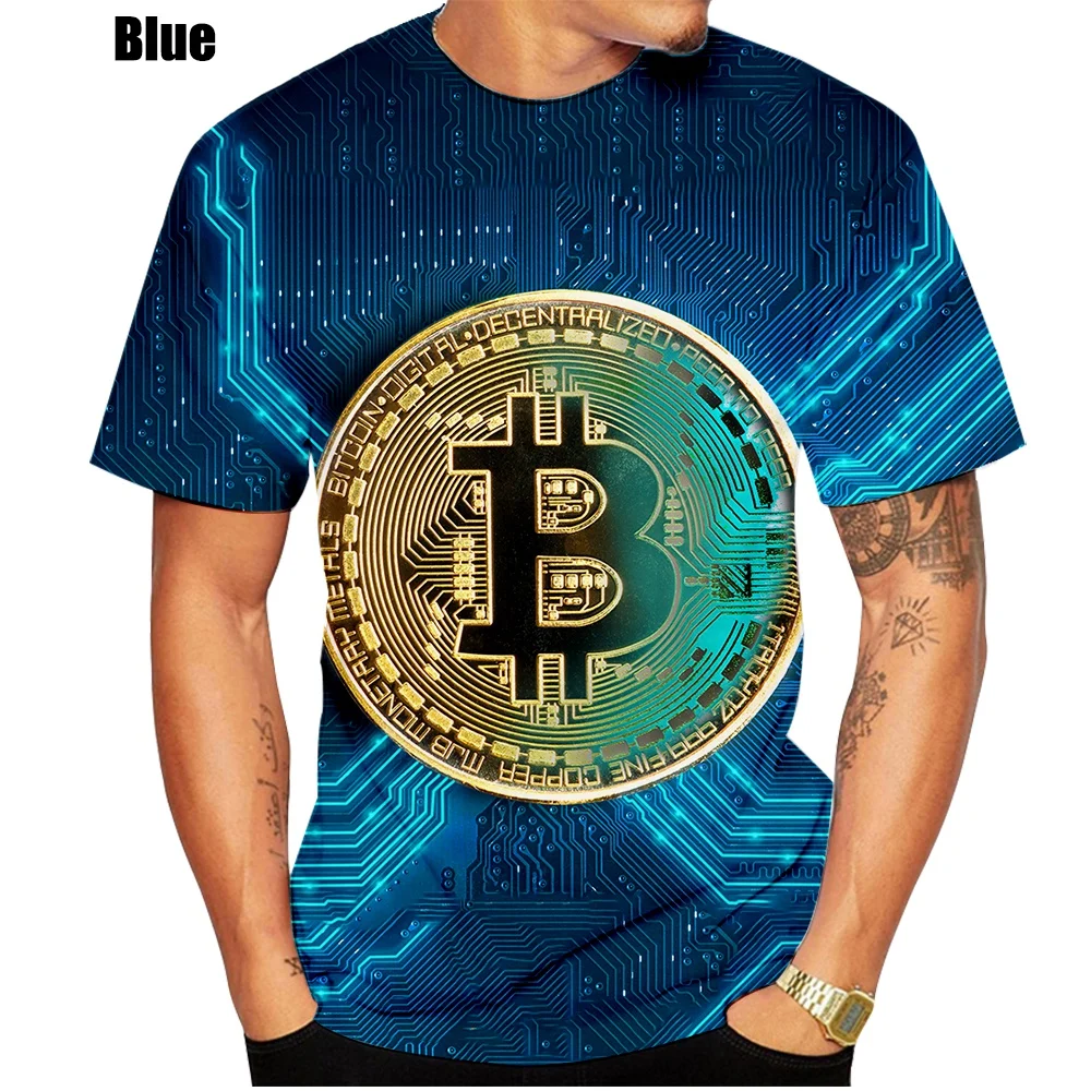 2022 New Men's Fashion 3D Printing T-shirt European and American T-shirt Men's Short-sleeved Bitcoin Printing Tee